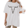 thumbnail image 1 of UNISHE Women's Western Cow Skull Line Art Graphic Short Sleeve T-Shirt Casual Breathable Crewneck Top, 1 of 5