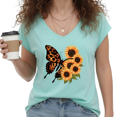 thumbnail image 1 of UNISHE Women's Western Leopard Butterfly Sunflowers Blue V-Neck Sleeveless T-Shirt S-5XL Daily Soft Tank Top, 1 of 6