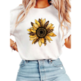 thumbnail image 1 of UNISHE Women's Western Leopard Sunflower Graphic Short Sleeve T-Shirt Casual Cotton Crewneck Top, 1 of 5
