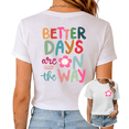 thumbnail image 1 of UNISHE Women's White Chest Flower Back Text Graphic Short Sleeve T-Shirt Summer Top, 1 of 5