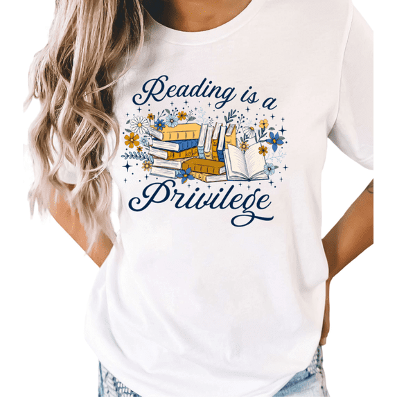 UNISHE Women's White Daisy Floral Stack Book Star Print Floral Book Lover Graphic Short Sleeve T-Shirt S-5XL Daily Top
