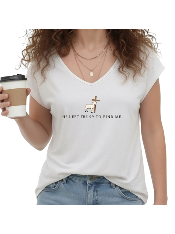 Women's White Lamb Cross He Left The 99 Faith Quote S-5XL V-Neck Sleeveless T-Shirt Cozy Tank Top