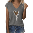 thumbnail image 1 of UNISHE Women's White Leopard Print Heart Love Graphic V-Neck Short Sleeve T-Shirt Casual Tee, 1 of 6