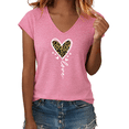thumbnail image 1 of UNISHE Women's White Leopard Print Heart Love Graphic V-Neck Short Sleeve T-Shirt Casual Tee, 1 of 6
