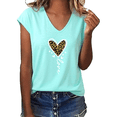 thumbnail image 1 of UNISHE Women's White Leopard Print Heart Love Graphic V-Neck Short Sleeve T-Shirt Casual Tee, 1 of 6