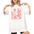 thumbnail image 1 of UNISHE Women's White Red Line Art Rose Graphic Short Sleeve T-Shirt Relaxed Fit Top, 1 of 5