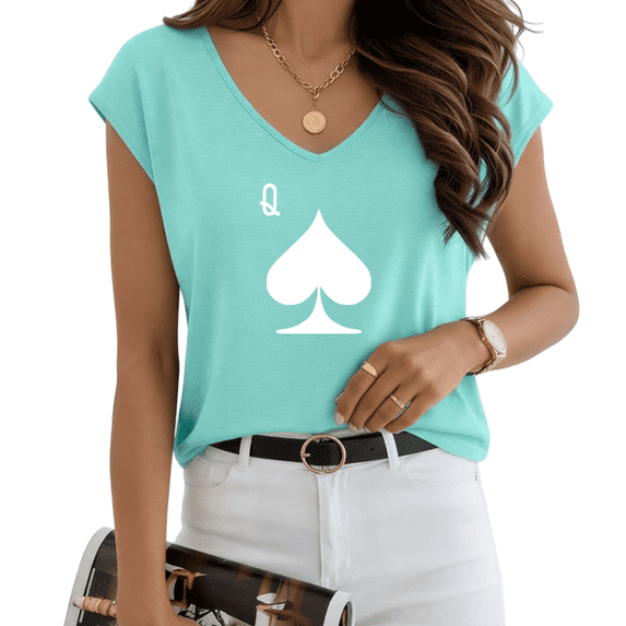 UNISHE Women's White Spade Card Blue V-Neck Sleeveless T-Shirt S-5XL Daily Tank Top