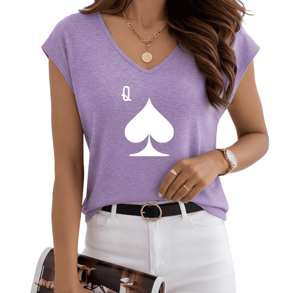 UNISHE Women's White Spade Card Purple V-Neck Sleeveless T-Shirt S-5XL Daily Tank Top