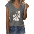 thumbnail image 1 of UNISHE Women's White Wildflower Bouquet Graphic V-Neck Short Sleeve T-Shirt Casual Botanical Tee, 1 of 6