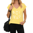 thumbnail image 1 of UNISHE Women's Wildflower Graphic V-Neck Short Sleeve T-Shirt Mint Green Bible Verse Comfort Tee, 1 of 6