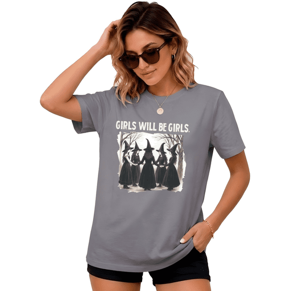 UNISHE Women's Witch Circle Dark Hand Drawn Graphic Print Tee Halloween Statement Bold Everyday Short Sleeve Top