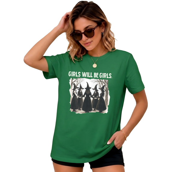 UNISHE Women's Witch Circle Dark Hand Drawn Graphic Print Tee Halloween Statement Bold Everyday Short Sleeve Top