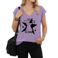 thumbnail image 1 of UNISHE Women's Wordplay Rat Graphic V-Neck Short Sleeve T-Shirt Funny Spelled Backwards Tee, 1 of 6