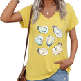 thumbnail image 1 of UNISHE Women's Yellow Watercolor Oyster Seashell V-Neck T-Shirt Ocean Beach Pearl Nautical Graphic Soft Cotton Casual Top S-5XL, 1 of 6