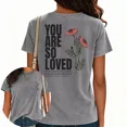 thumbnail image 1 of UNISHE Women's You Are So Loved John 3 16 Print T-Shirts Floral Graphic Tees Washed Vintage Casual Tops Gray, M, 1 of 6