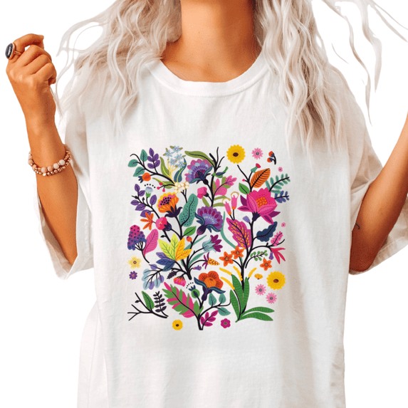 UNISHE Women's white Casual Botanical Wildflower Boho Floral Graphic Short Sleeve T-Shirts Tops