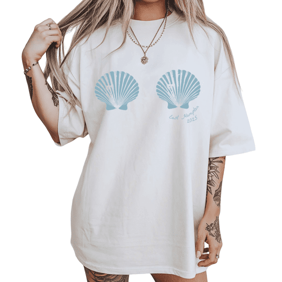 UNISHE Women's white Casual Summer Beach Coastal Seashell Graphic Short Sleeve T-Shirts Tops