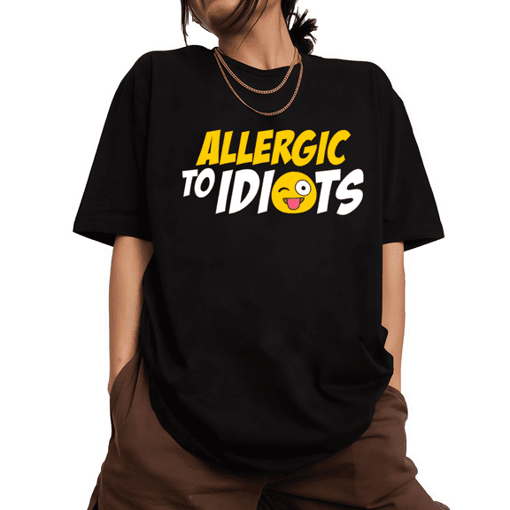 UNISHE Womens Allergic To Idiots Statement Graphic Short Sleeve T-Shirt S-5XL Black Tops