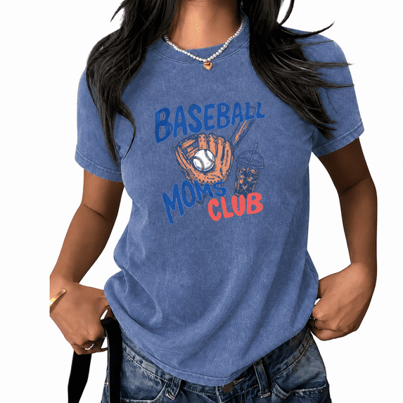 UNISHE Womens Baseball Moms Club Graphic Tee Vintage Wash Short Sleeve Sport Shirt