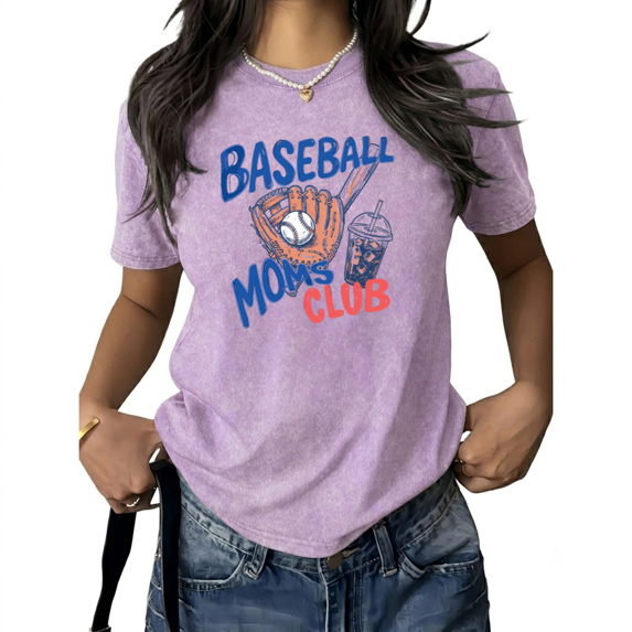 UNISHE Womens Baseball Moms Club Graphic Tee Vintage Wash Short Sleeve Sport Shirt