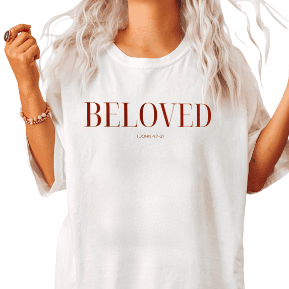 UNISHE Womens Beloved 1 John 4 7 21 Christian Graphic Short Sleeve Crewneck T-Shirt S-5XL White Tops