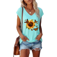 thumbnail image 1 of UNISHE Womens Blue Sunflower Monarch Butterfly Print V Neck Short Sleeve T-Shirt Bright Floral Casual S-5XL Tops, 1 of 6