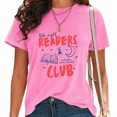 thumbnail image 1 of UNISHE Womens Book Lover Print T-Shirts Late Night Readers Club Graphic Tees Washed Vintage Casual Tops Pink, 3XL, 1 of 6