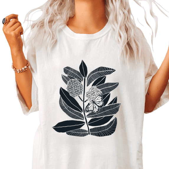 UNISHE Womens Botanical Butterfly Graphic Short Sleeve Crewneck T-Shirt S-5XL White Tops