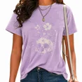 thumbnail image 1 of UNISHE Womens Botanical Skull Print T Shirts Washed Vintage Wildflower Graphic Tees Casual Streetwear Tops Purple, XL, 1 of 6