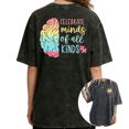 thumbnail image 1 of UNISHE Womens Celebrate Minds Of All Kinds Rainbow Brain Vintage Washed T-Shirt Black S-5XL Tops, 1 of 5