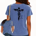 thumbnail image 1 of UNISHE Womens Christian Cross Print T-Shirts Acid Wash Vintage Walk by Faith Graphic Tee Short Sleeve Casual Tops Blue, 2XL, 1 of 6