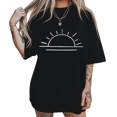 thumbnail image 1 of UNISHE Womens Coastal Sunrise Line Art Graphic Short Sleeve Crewneck T-Shirt S-5XL Black Tops, 1 of 5