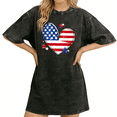 thumbnail image 1 of UNISHE Womens Confetti Star Patriotic Heart Art Vintage Washed T-Shirt Black S-5XL Tops, 1 of 5