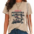 thumbnail image 1 of UNISHE Womens Cowgirl Graphic Tees Vintage Acid Wash Easter Western Print T-Shirts Short Sleeve Casual Tops Brown, 2XL, 1 of 6