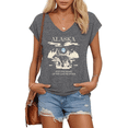 thumbnail image 1 of UNISHE Womens Dark Gray Alaska Mountain Wildlife Print V Neck Short Sleeve T-Shirt Wilderness Quest S-5XL Tops, 1 of 6
