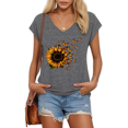 thumbnail image 1 of UNISHE Womens Dark Gray Sunflower Butterfly Print V Neck Short Sleeve T-Shirt Nature Inspired Casual S-5XL Tops, 1 of 6
