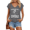 thumbnail image 1 of UNISHE Womens Dark Gray Western Cowgirl Graphic Print V Neck Short Sleeve T-Shirt Retro American Casual S-5XL Tops, 1 of 6