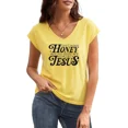 thumbnail image 1 of UNISHE Womens Dont Worry Honey Jesus Print T-Shirts Country Faith Sleeveless V Neck Tank Top Yellow, S, 1 of 6
