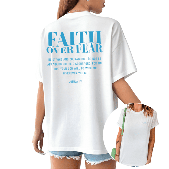 UNISHE Womens Faith Over Fear Quote Print Short Sleeve T-Shirt S-5XL White Tops