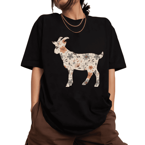 UNISHE Womens Floral Goat Silhouette Graphic Short Sleeve Crewneck T-Shirt S-5XL Black Tops