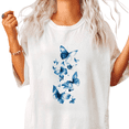 thumbnail image 1 of UNISHE Womens Flowing Gradient Blue Butterfly Cluster Graphic Short Sleeve T-Shirt S-5XL White Tops, 1 of 5