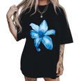 thumbnail image 1 of UNISHE Womens Fresh Blue Lily Bloom Design Short Sleeve T-Shirt S-5XL Black Tops, 1 of 5