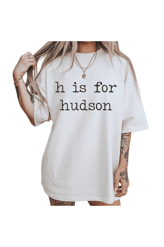 Womens H Is For Hudson Personalized Initial Graphic Short Sleeve Crewneck T-Shirt S-5XL White Tops
