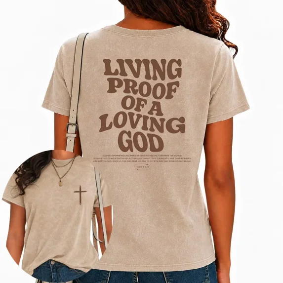 UNISHE Womens Inspirational Religious T-Shirts Faith Graphic Tees Vintage Washed Short Sleeve Streetwear Tops Brown, 3XL