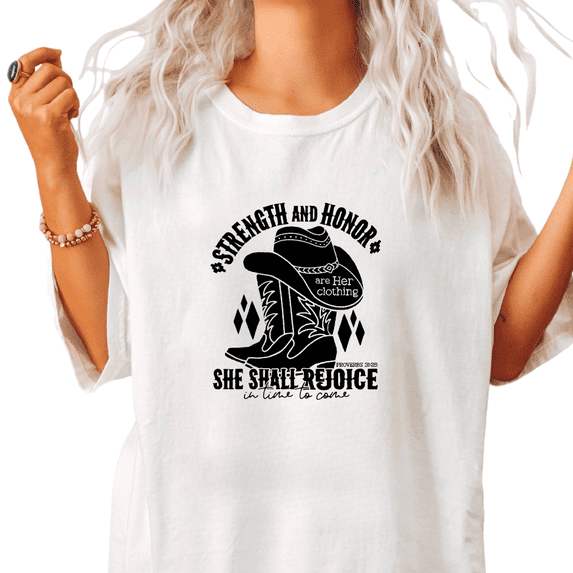 UNISHE Womens Proverbs 31 25 Strength And Honor Scripture Graphic Short Sleeve Crewneck T-Shirt S-5XL White Tops