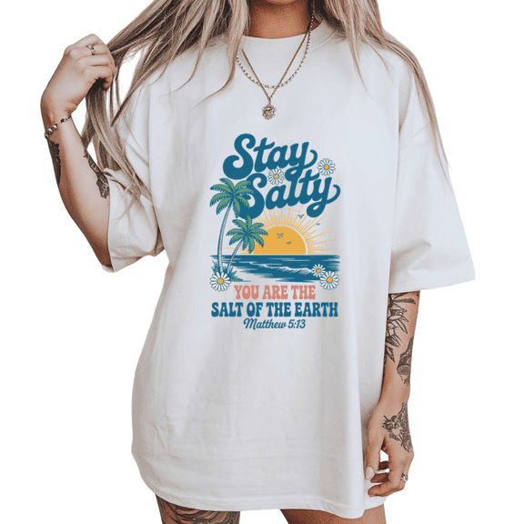 UNISHE Womens Retro Floral Palm Wave Graphic Short Sleeve T-Shirt S-5XL White Tops