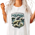thumbnail image 1 of UNISHE Womens Retro Manatee Collage Graphic Short Sleeve Crewneck T-Shirt S-5XL White Tops, 1 of 5