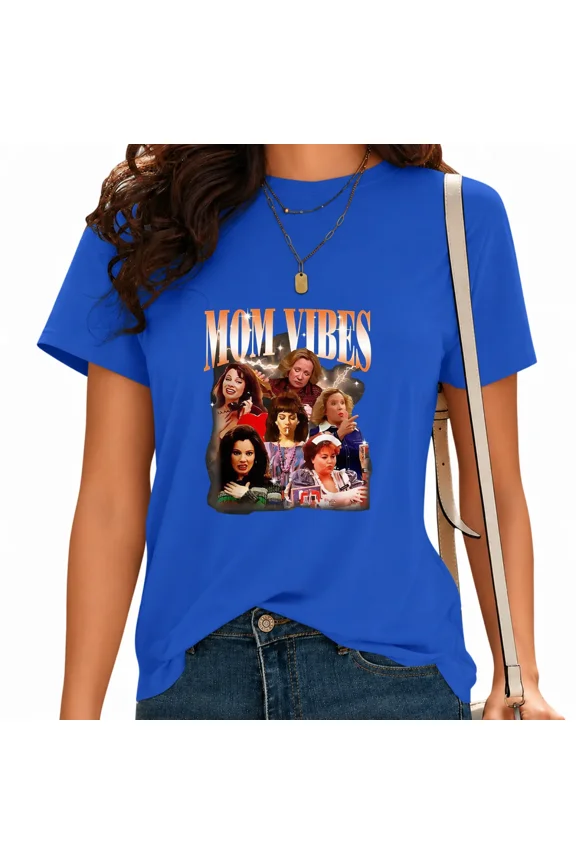 Womens Shiny Gradient Lettering Multi Character Print Tee Unique Mother's Day Gift Apparel Blue, XL