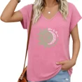 thumbnail image 1 of UNISHE Womens Sun Moon Slogan V-Neck Tee Relaxed Casual Weekend Top, 1 of 6