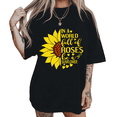 thumbnail image 1 of UNISHE Womens Sunflower Inspirational Quote Graphic Short Sleeve Crewneck T-Shirt S-5XL Black Tops, 1 of 5